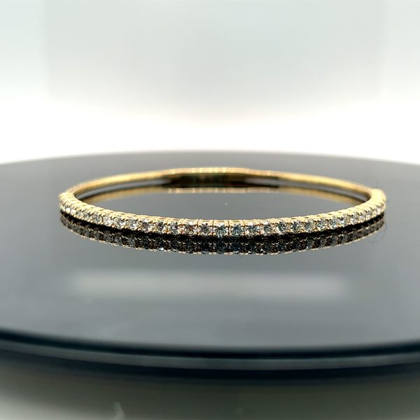 14k Yellow Gold 1.89CTW Diamond Flex Bangle For Sale