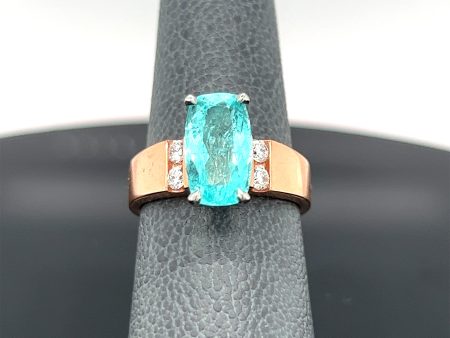 14K Rose Gold 2.85CTW Paraiba Tourmaline and Diamond Ring Hot on Sale