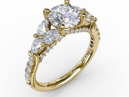 Fana Floral Multi-Stone Engagement Ring With Diamond Leaves 3210 Online Sale