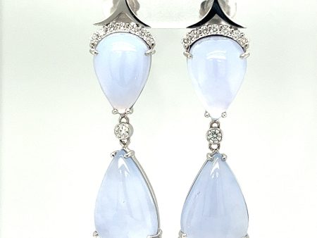 14K White Gold 30.88 CTW Chalcedony and Diamond Dangle Earrings Fashion