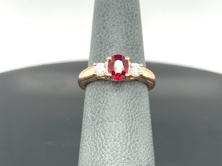 14K Rose Gold 1.20CT Natural Ruby and Diamond Three Stone Ring Online Sale