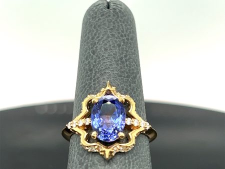 18K Yellow Gold 2.43CT Natural Tanzanite and Diamond Ring Cheap